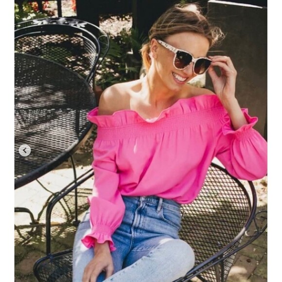 NWT Tuckernuck Marguerite Blouse M Pink Smocked Ruffled Romantic Feminine - Picture 1 of 7